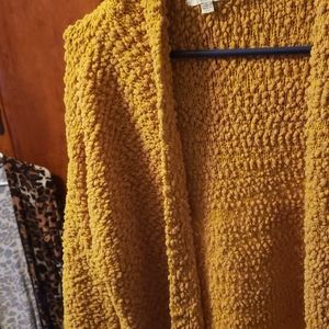 Mustard hooded popcorn cardigan